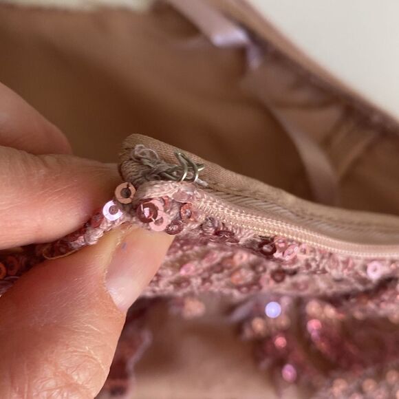 Free People Cream and Rose Gold Pink Night Shimmers Sequin Mini Dress Size 2 - Picture 8 of 13